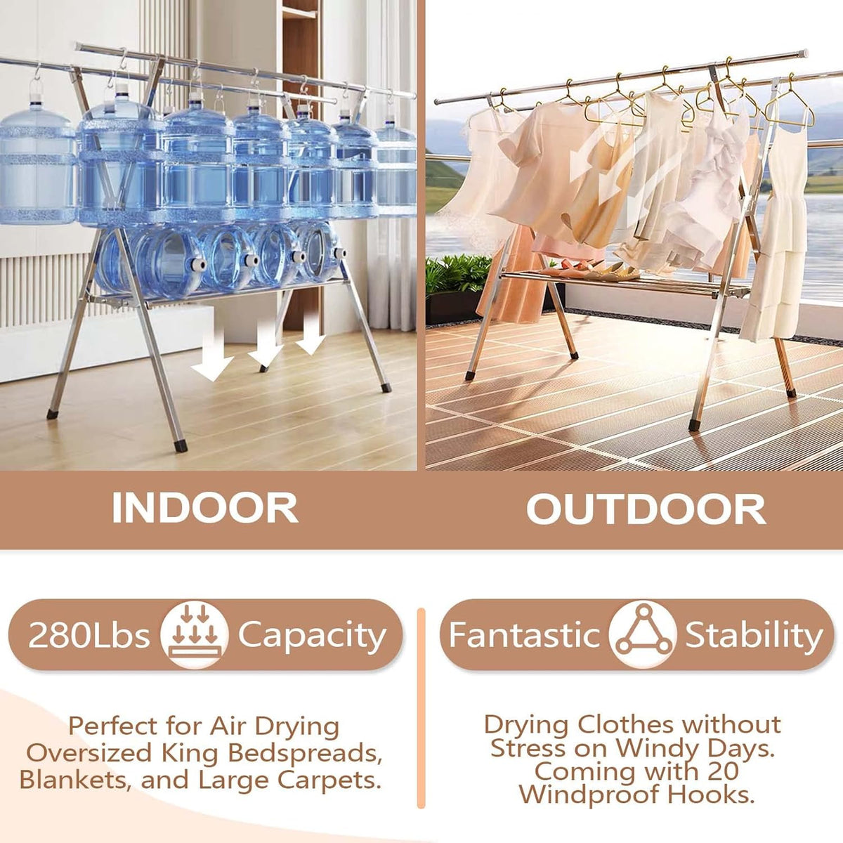 JAUREE Clothes Drying Rack 2 Tiers, Heavy Duty Drying Rack Clothing Folding Indoor Outdoor