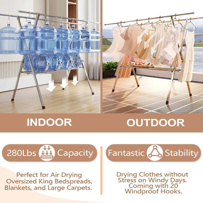 JAUREE Clothes Drying Rack 2 Tiers, Heavy Duty Drying Rack Clothing Folding Indoor Outdoor