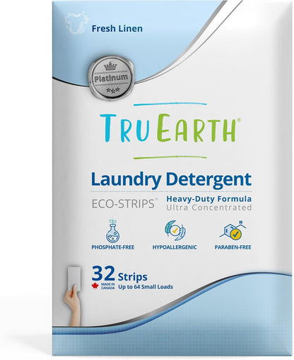 Tru Earth Platinum - Heavy Duty Laundry Detergent Sheets - Up to 64 Loads (32 Count), Fresh Linen