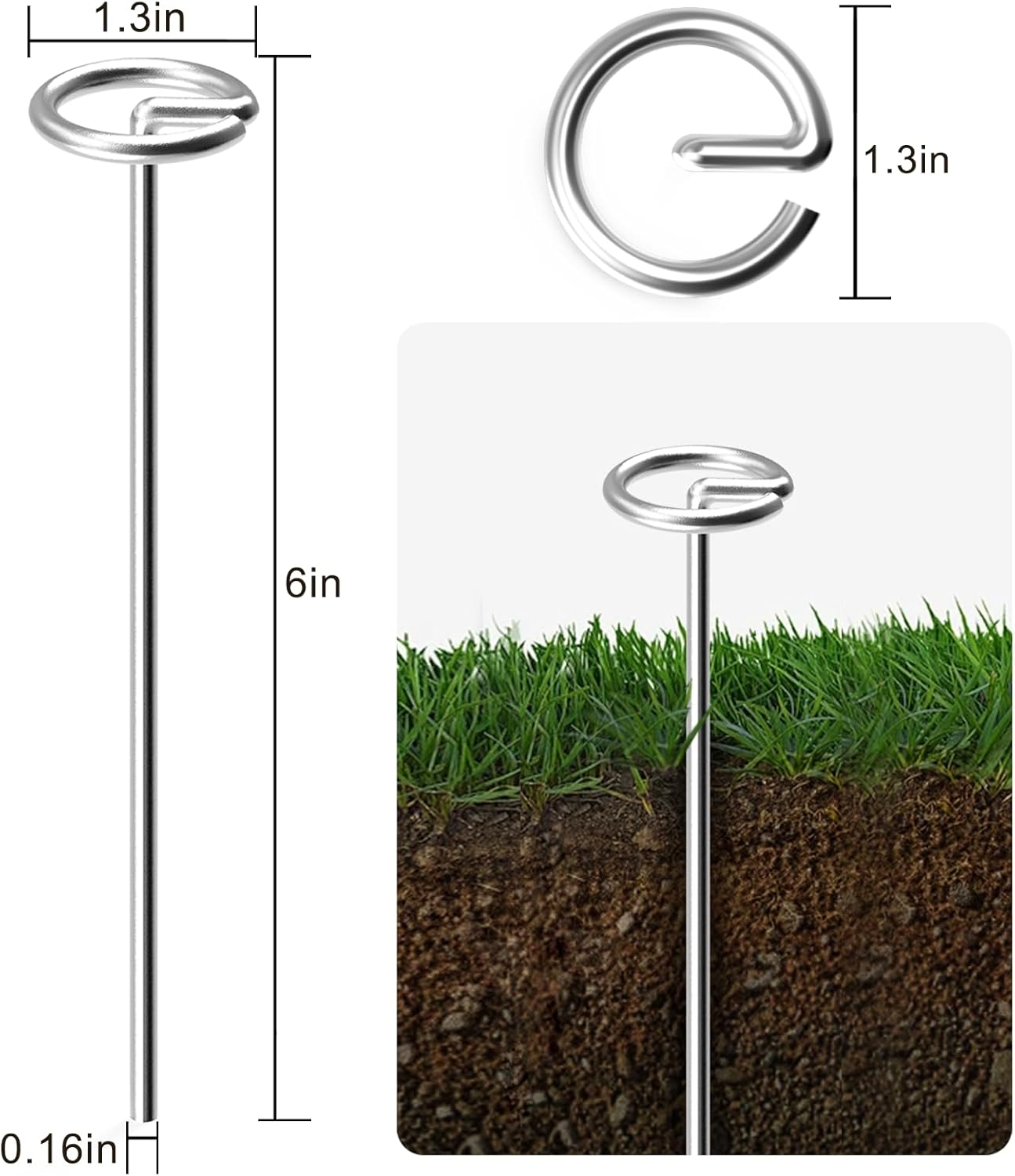 120 Pack Heavy Duty 8 Gauge Galvanized Landscape Fabric Pins, 6 Inch G-Shaped Round Top Weed