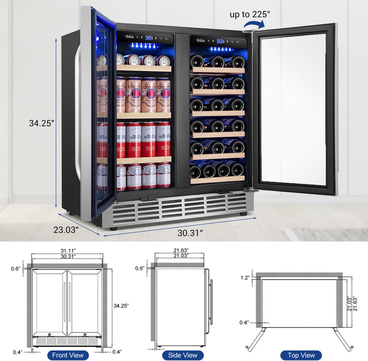 Wine and Beverage Refrigerator 30 Inch, Upgrade Dual Zone Wine Cooler, 30'' Wine beverage Fridge