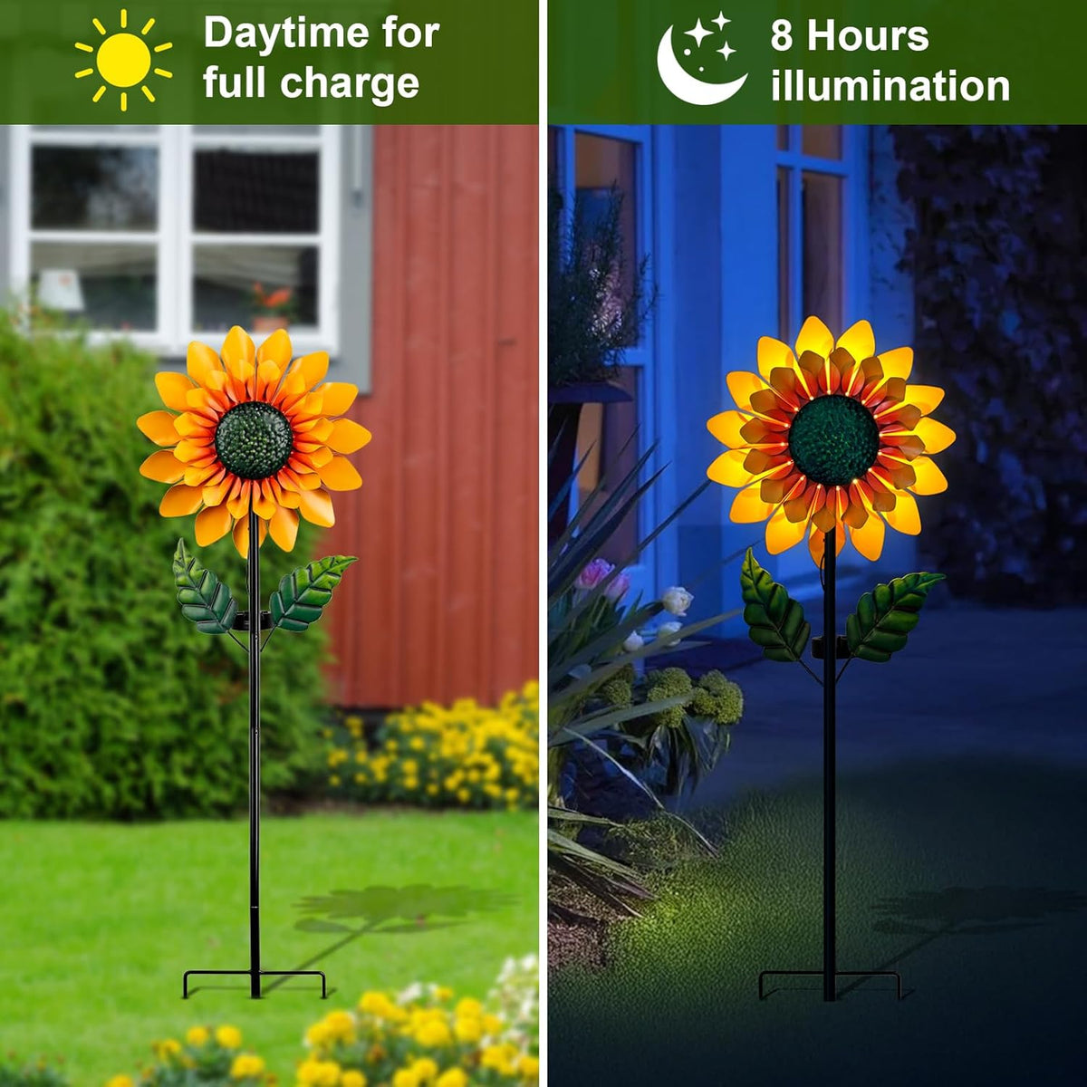Sunflower Solar Wind Spinner, 52" Metal Wind Spinner with Kinetic Wind Sculpture Windmills for