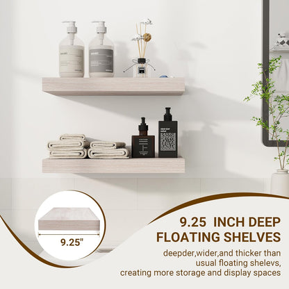 16 Inch Floating Shelves, 3D Textured Wood Grain, 16"x9.25"x1.5" Inch Deep Floating Shelves for