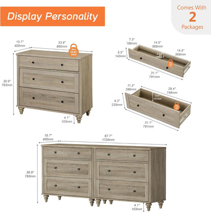 WAMPAT Kids Dresser for Bedroom with 6 Drawers, Rustic Oak Baby Dressers with Wide Chest of