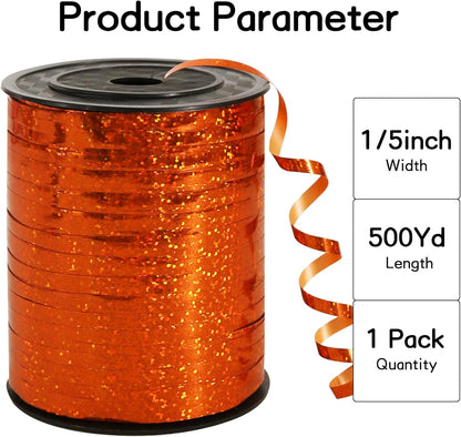 BEISHIDA 500 Yards Orange Ribbon Crimped Curling, Balloon String Shiny Metallic Roll for Gift