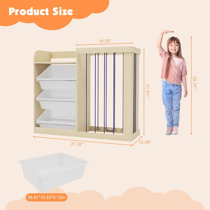 Kids Toy Storage Organizer with 3 Removable Plastic Bins Toddler Montessori Bookshelf with Stuffed