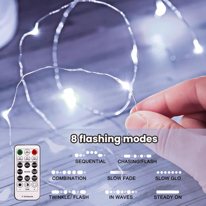 HXWEIYE 300LED Fairy Curtain Light (Upgrade Two Kinds of Light Clips) with Remote 8 Modes