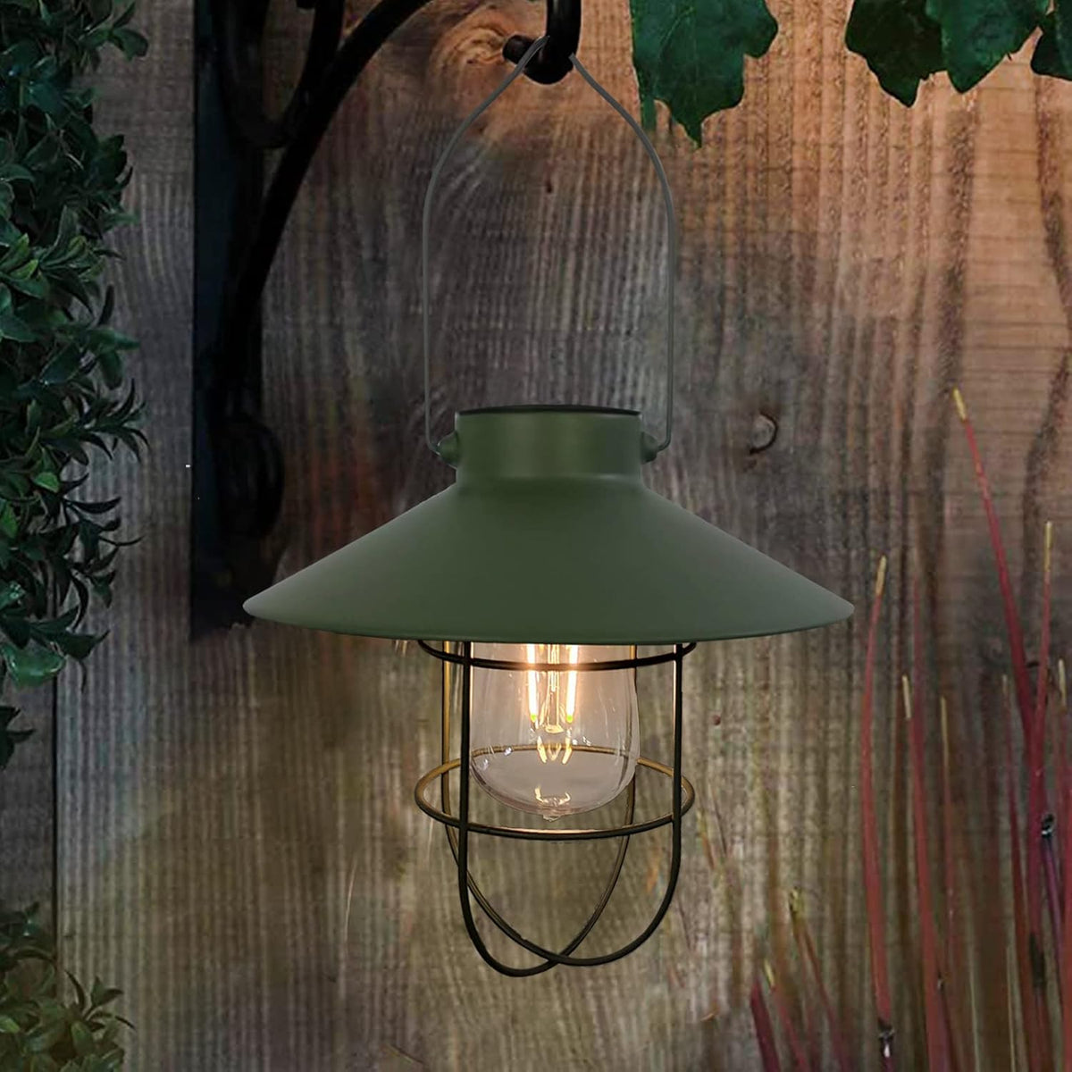 pearlstar Solar Lantern Outdoor Hanging Light Metal Farmhouse Solar Lamp with Warm White Edison