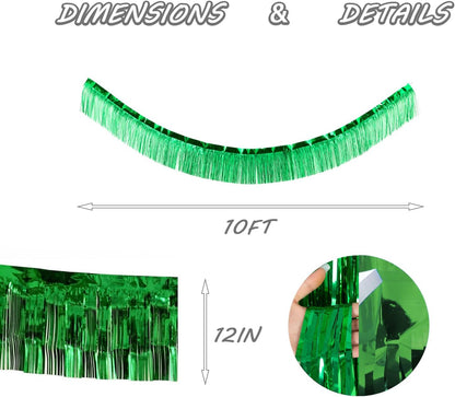 Green Foil Fringe Garland 10FT 6packs, Metallic Foil Tinsel Fringe Banners for Parade Float