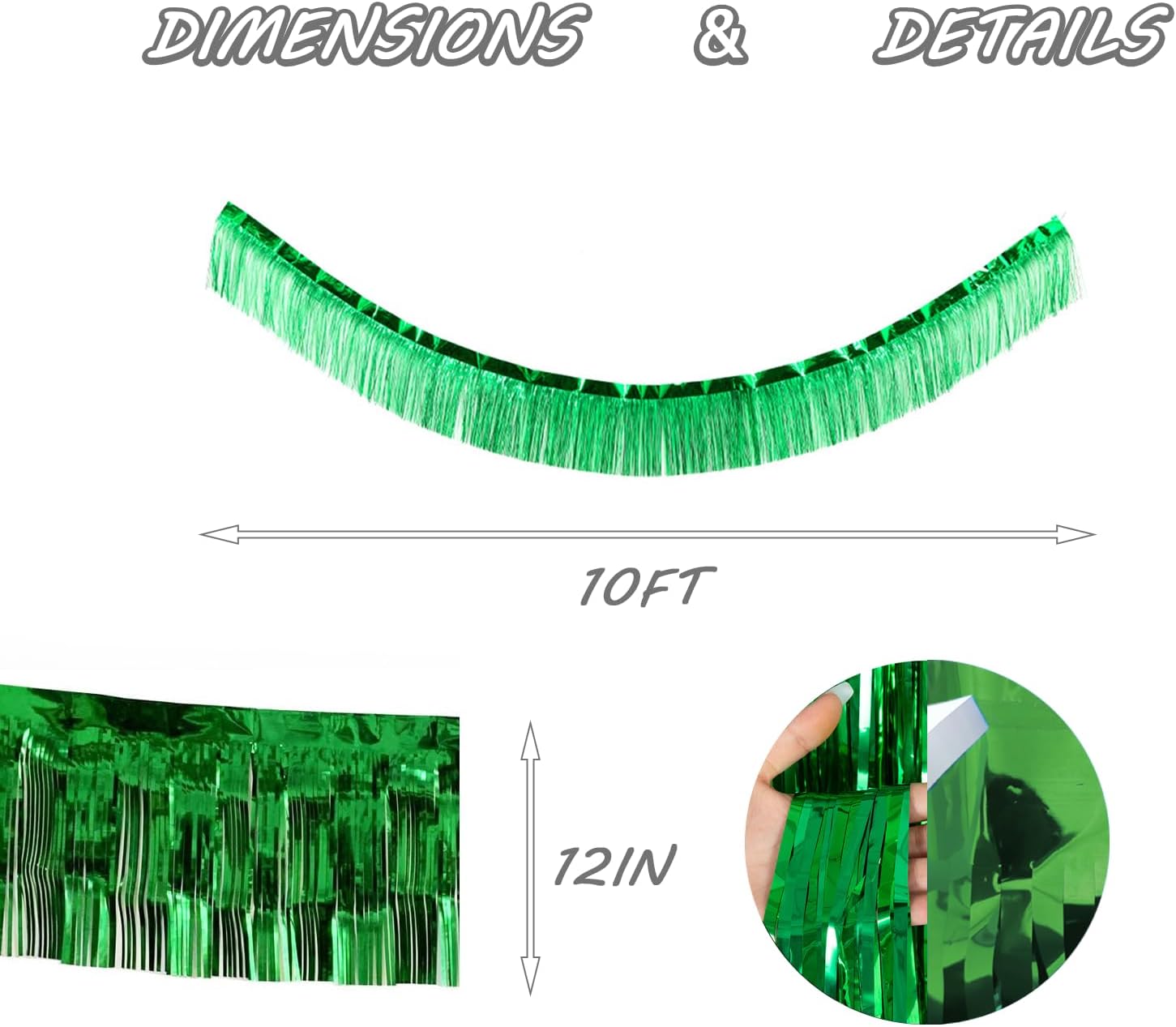 Green Foil Fringe Garland 10FT 2packs, Metallic Foil Tinsel Fringe Banners for Parade Float