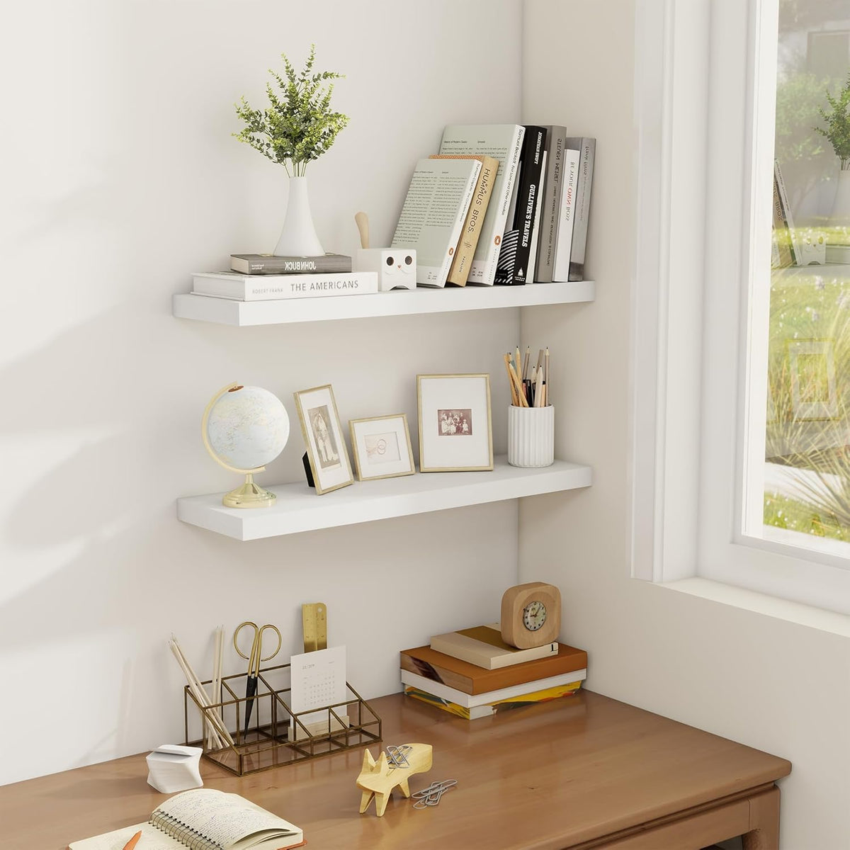 Fun Memories Floating Shelves for Wall, 24" Rustic Wood Deep Wall Mounted Shelves with Invisible