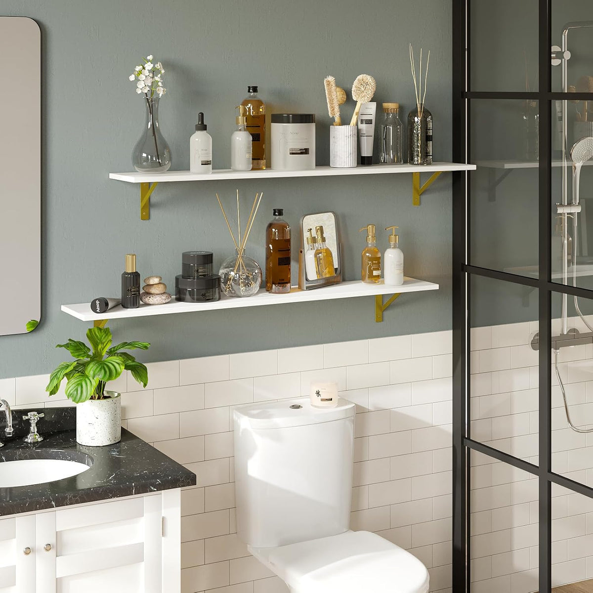 DINZI LVJ Long Wall Shelves, Set of 4, 47.3" Wall Mounted Shelves, Large Floating Shelves for