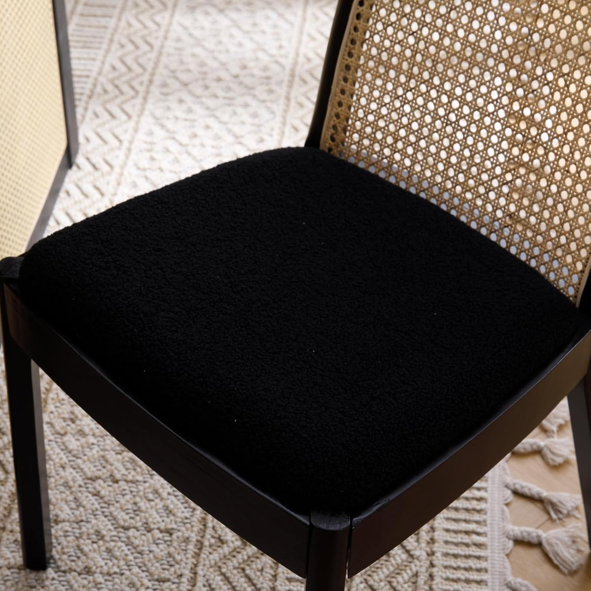 Mid Century Dining Chairs Set of 2, Accent Rattan Sherpa Fabric Side Chairs Kitchen Chair with