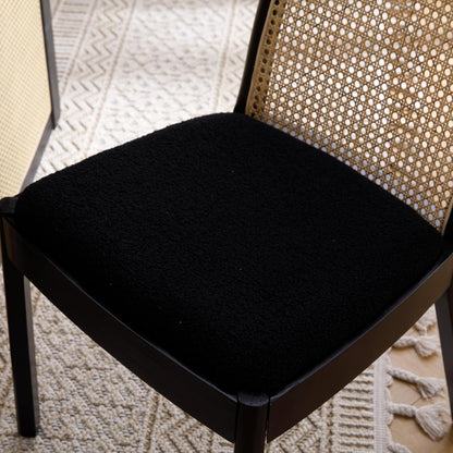 Mid Century Dining Chairs Set of 2, Accent Rattan Sherpa Fabric Side Chairs Kitchen Chair with