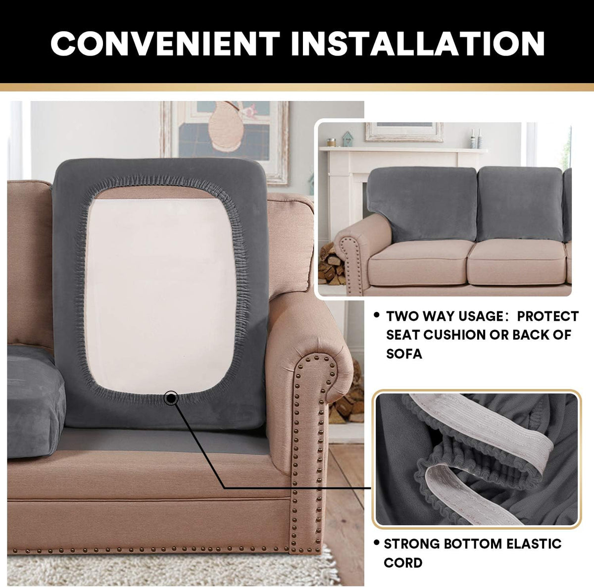 PrinceDeco Stretch Velvet Couch Cushion Covers for Individual Cushions Sofa Cushion Cover Seat