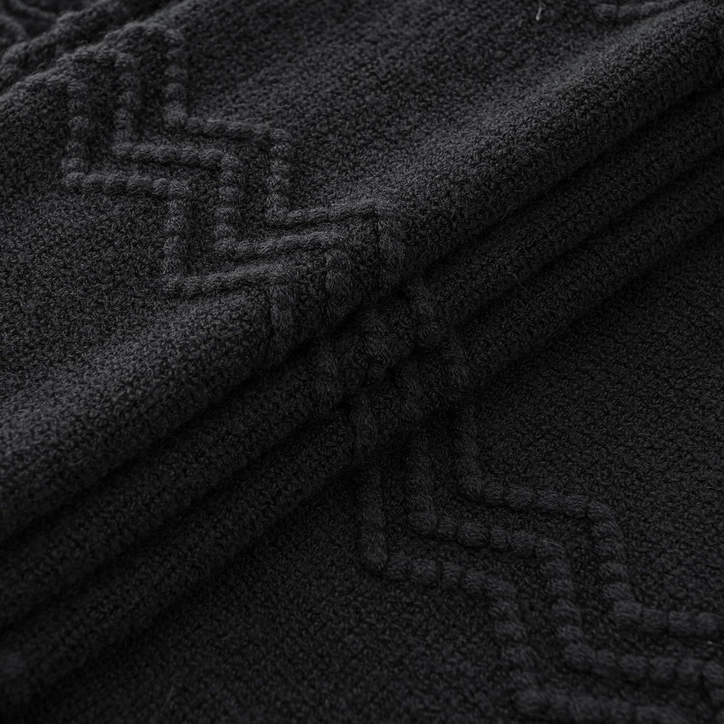 MIULEE Black Knitted Throw Blanket for Couch Textured Knit Blanket with Tassels Cozy Woven Boho Bed