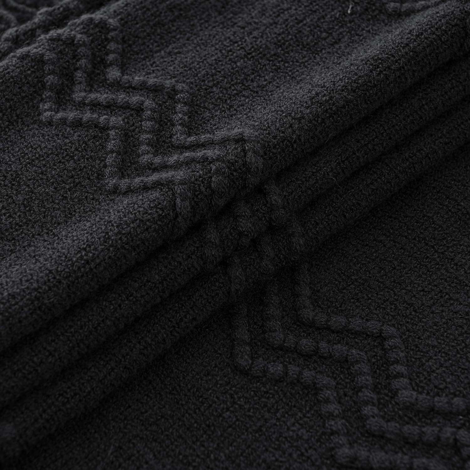 MIULEE Black Knitted Throw Blanket for Couch Textured Knit Blanket with Tassels Cozy Woven Boho Bed