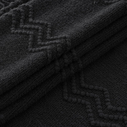 MIULEE Black Knitted Throw Blanket for Couch Textured Knit Blanket with Tassels Cozy Woven Boho Bed