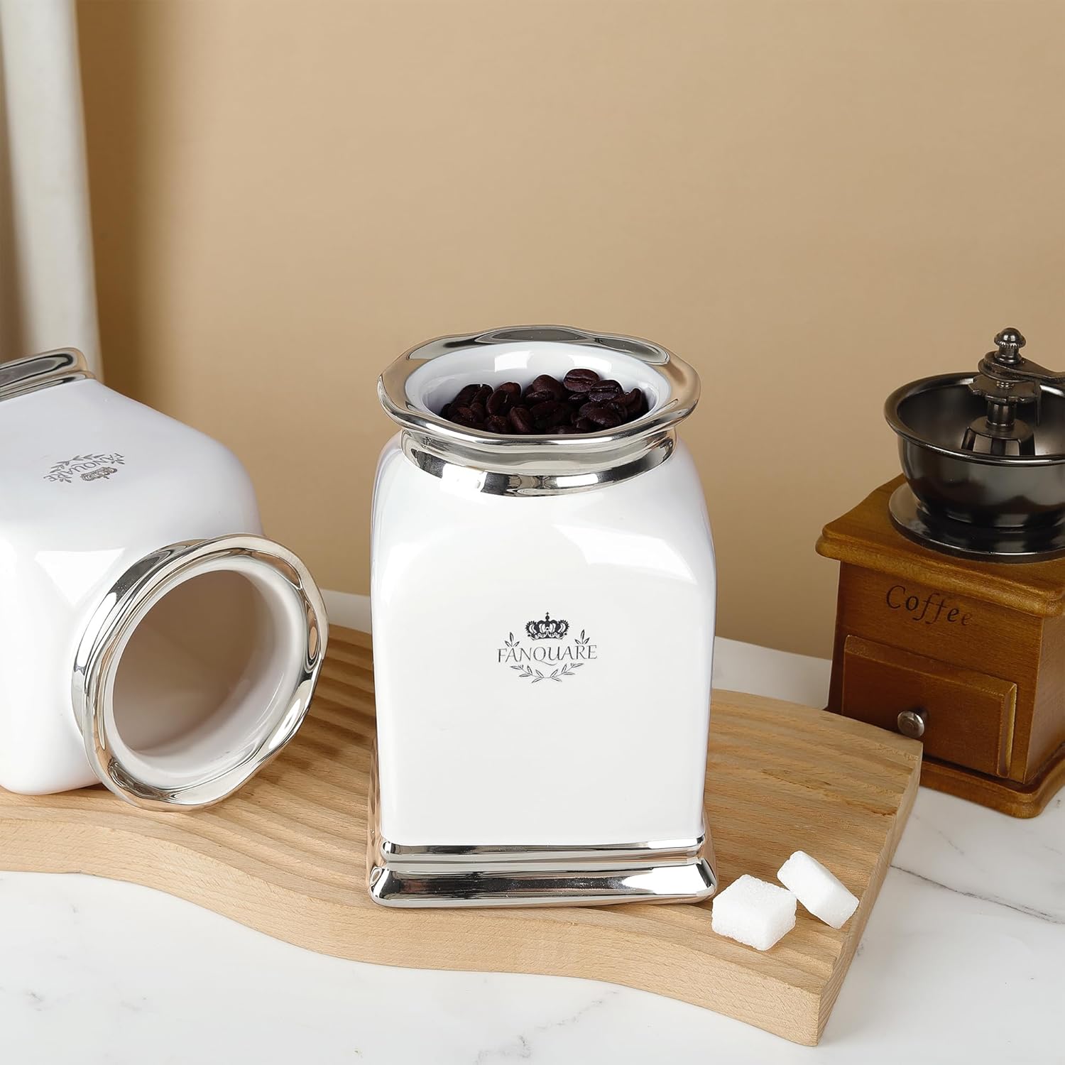 fanquare 30 OZ Cookie Jar, White Kitchen Canisters Set of 3, Farmhouse Porcelain Decorative Jars