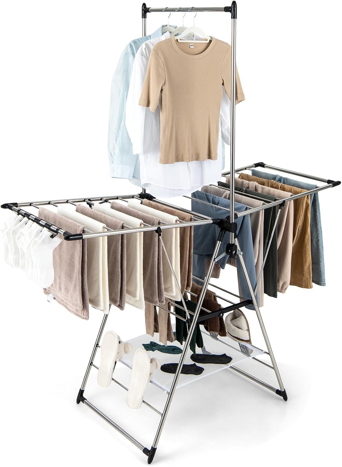 Giantex Clothes Drying Rack, Foldable Laundry Drying Rack with with 6-Level Adjustable Height, High