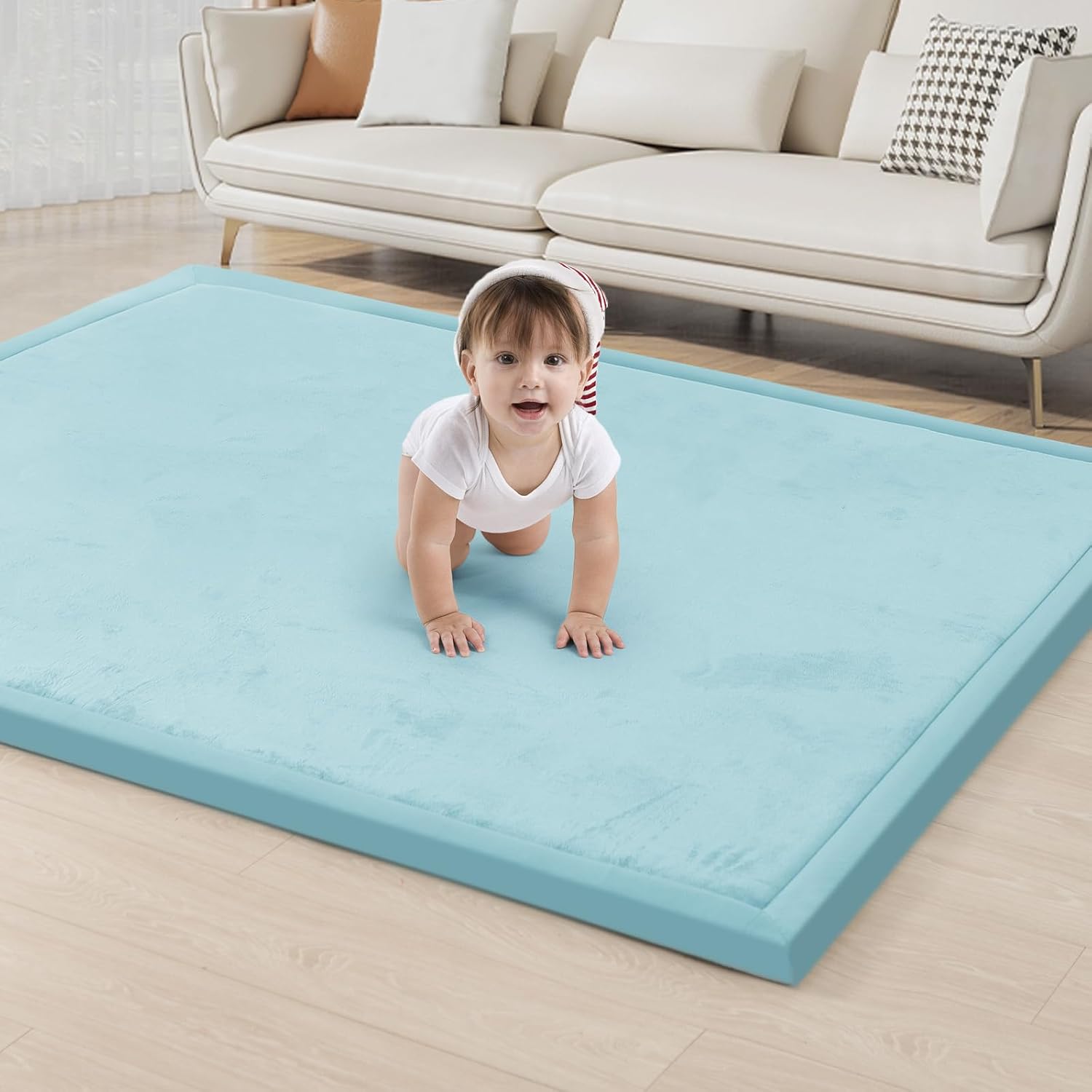 ACOMOPACK Baby Play Mat for Floor 1.3" Thick Memory Foam Play Mat 79"×118" Tummy Time Crawling with