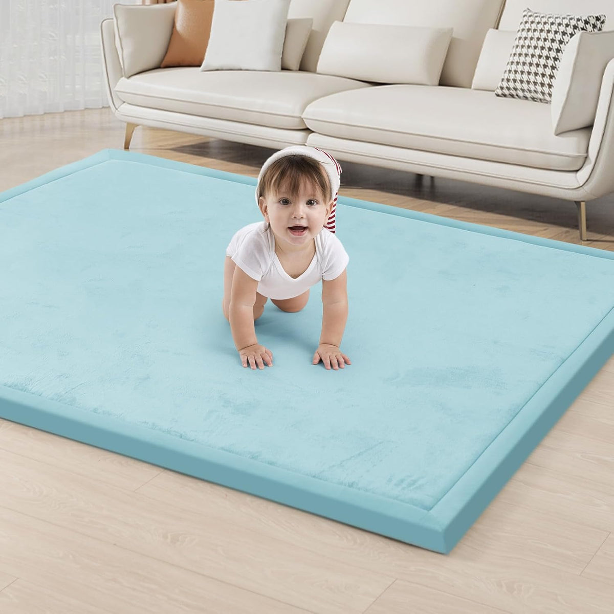 ACOMOPACK Baby Play Mat for Floor 1.3" Thick Memory Foam Play Mat 79"×157 Tummy Time Crawling with