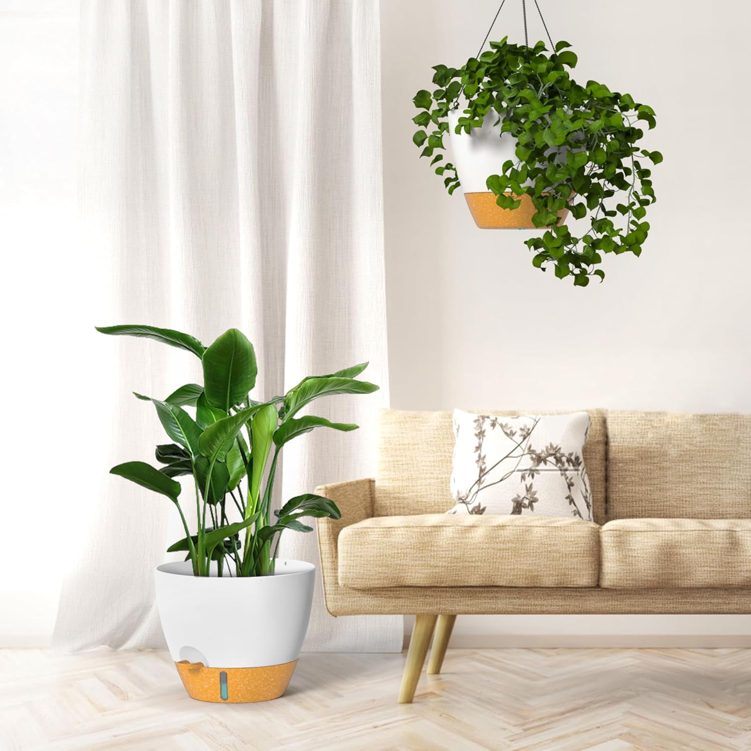 ZMTECH 12 Inch Hanging Planters for Indoor Outdoor Plants, 2 Pack Self Watering Hanging Plant Pots
