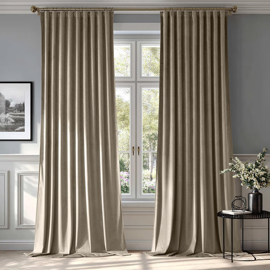 MIULEE Taupe Velvet Curtains 84 inches 2 Panels - Luxury Room Darkening Window Drapes for Bedroom