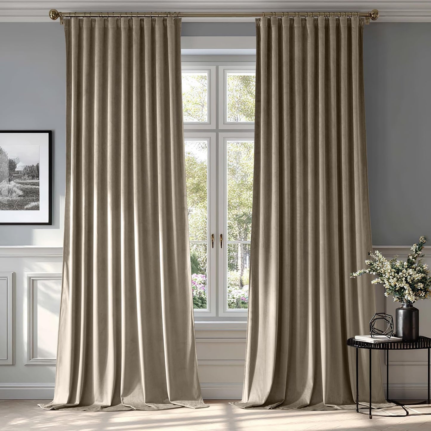 MIULEE Taupe Velvet Curtains 108 inches 2 Panels - Luxury Room Darkening Window Drapes for Bedroom