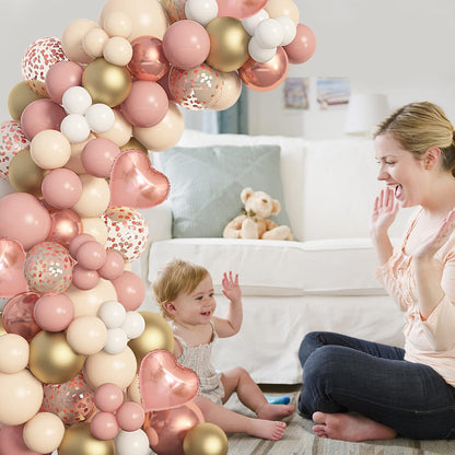 Amandir 153Pcs Boho Blush Balloon Garland Arch Kit, Double-Stuffed Nude Cream Peach Dusty Rose Pink