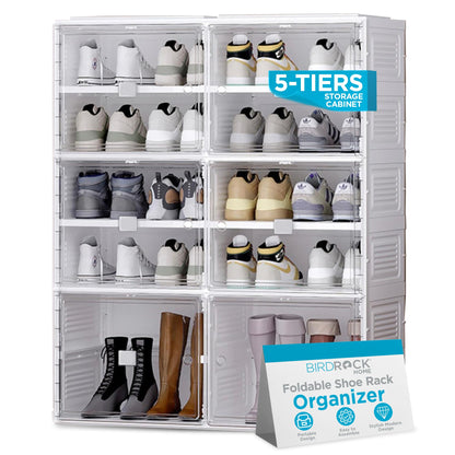 BIRDROCK HOME Shoe Rack Organizer for Closet Floor | 5 Tiers Foldable Freestanding Storage Cabinet