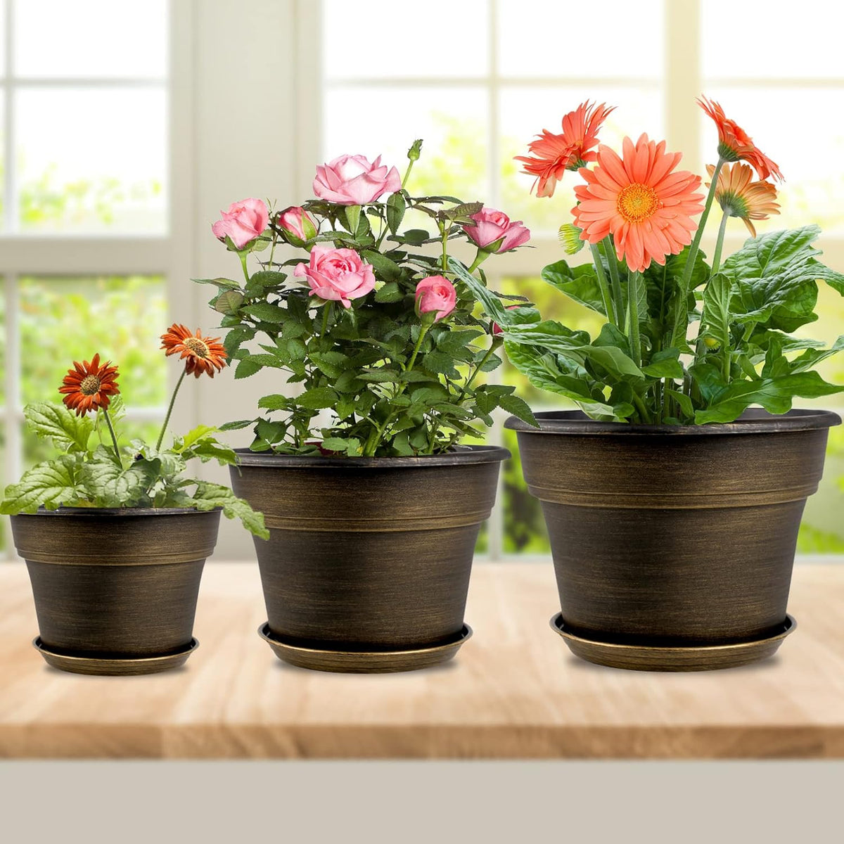 Plant Planters Pots Set of 4 Pack 8 Inch, Plastic Flower Pot for Indoor Plants with Drainage Holes