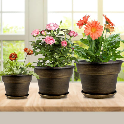 Plant Planters Pots Set of 4 Pack 8 Inch, Plastic Flower Pot for Indoor Plants with Drainage Holes