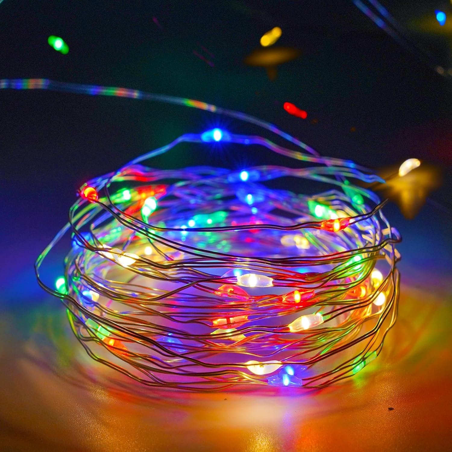 4-Pack Multicolor Christmas Fairy Lights Battery Operated with Timer, Waterproof 16FT 50 LED String