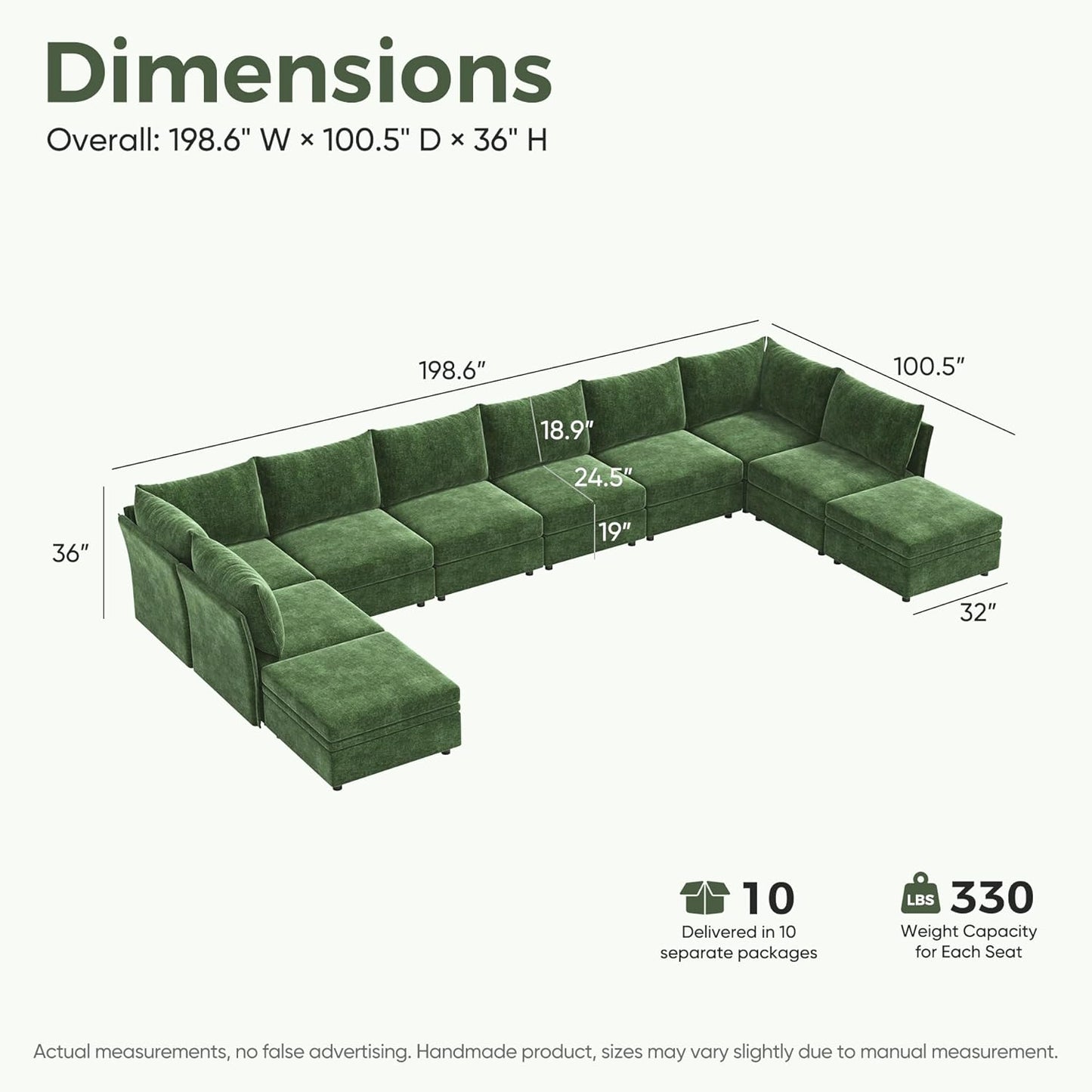198.6" Oversized Modular Sectional Sofa, U Shaped Convertible Couch with Movable Ottoman, Large 10