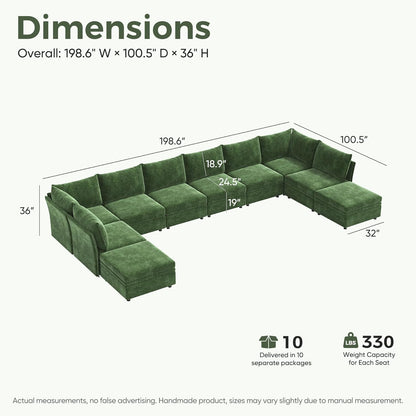 198.6" Oversized Modular Sectional Sofa, U Shaped Convertible Couch with Movable Ottoman, Large 10