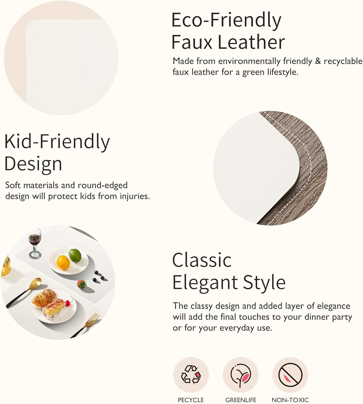 Maxpearl Faux Leather Placemats Set of 4, Waterproof - Wipe Clean - Heat Resistant - Anti Slip