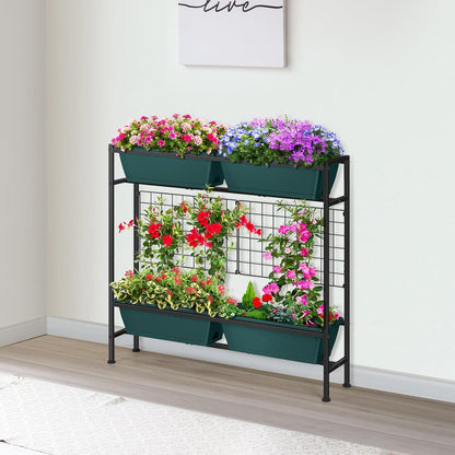 Raised Garden Beds 32.4" Tall Vertical Planter Boxes with Trellis Standing Herb Garden Planter