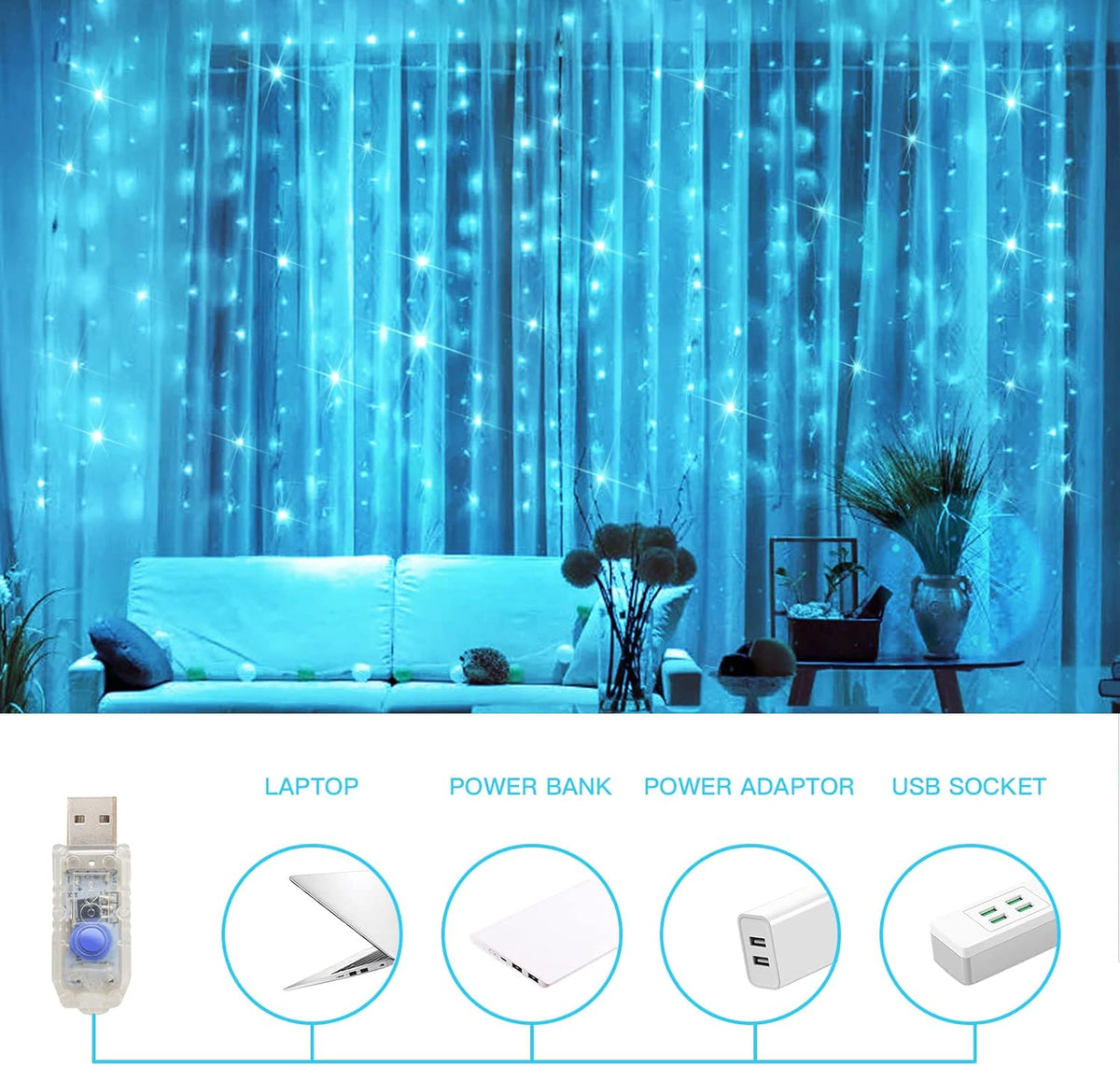 suddus Curtain Lights for Bedroom, 200 Led 6.5ft x 6.5ft Hanging String Lights Outdoor, Fairy