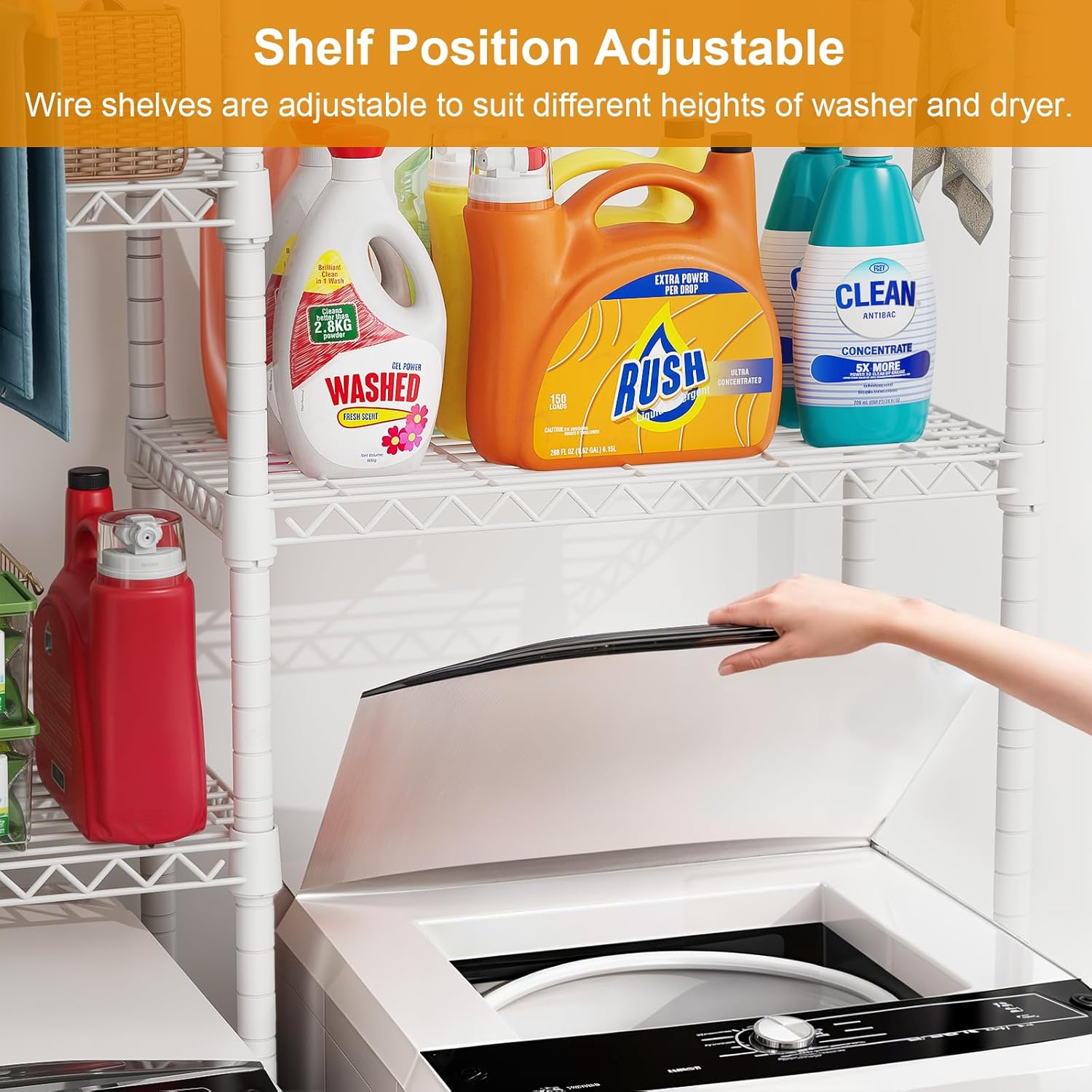 U14 Over Washer and Dryer Storage Shelves, 4 Tiers Laundry Room Storage and Organizer System, Space