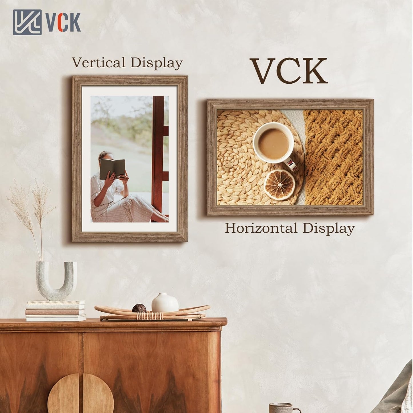 VCK 12x18 Frame 3 Pack - Brown Walnut, Natural Textured Solid Wood Poster Picture Frame, Wall