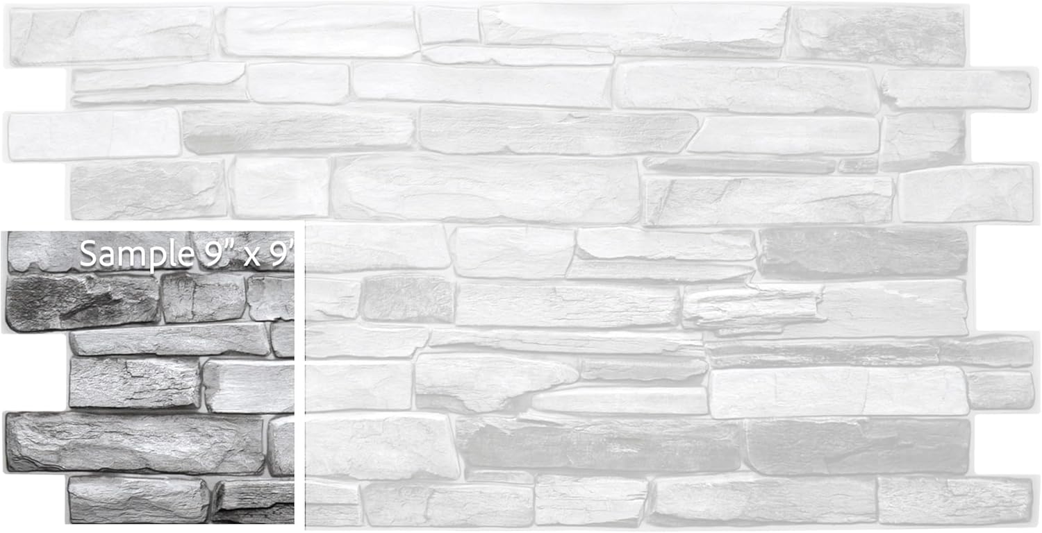 Dundee Deco Grey Faux Stone PVC 3D Wall Panel, 3.2 ft X 1.6 ft (98cm X 50cm), Interior Design Wall