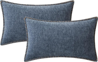 MIULEE Pack of 2 Couch Throw Pillow Covers 12x20 Inch Dark Grey Blue Farmhouse Decorative Pillow