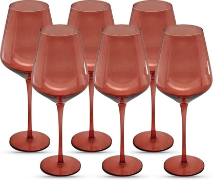 Saludi Original Dark Rose Wine Glasses, 16.5oz (Set of 6) Stemmed Single Color Red Barbie Glass
