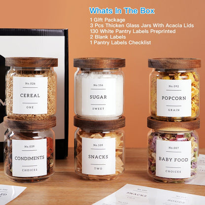 6 Set Glass Pantry Storage Jars with Acacia Airtight Lid - 15oz Thicken Glass Kitchen Canisters