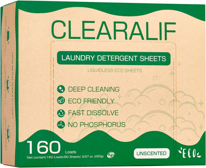 CLEARALIF Laundry Detergent Sheets up to 160 Loads (80sheets), Unscented, Laundry Detergent Strips