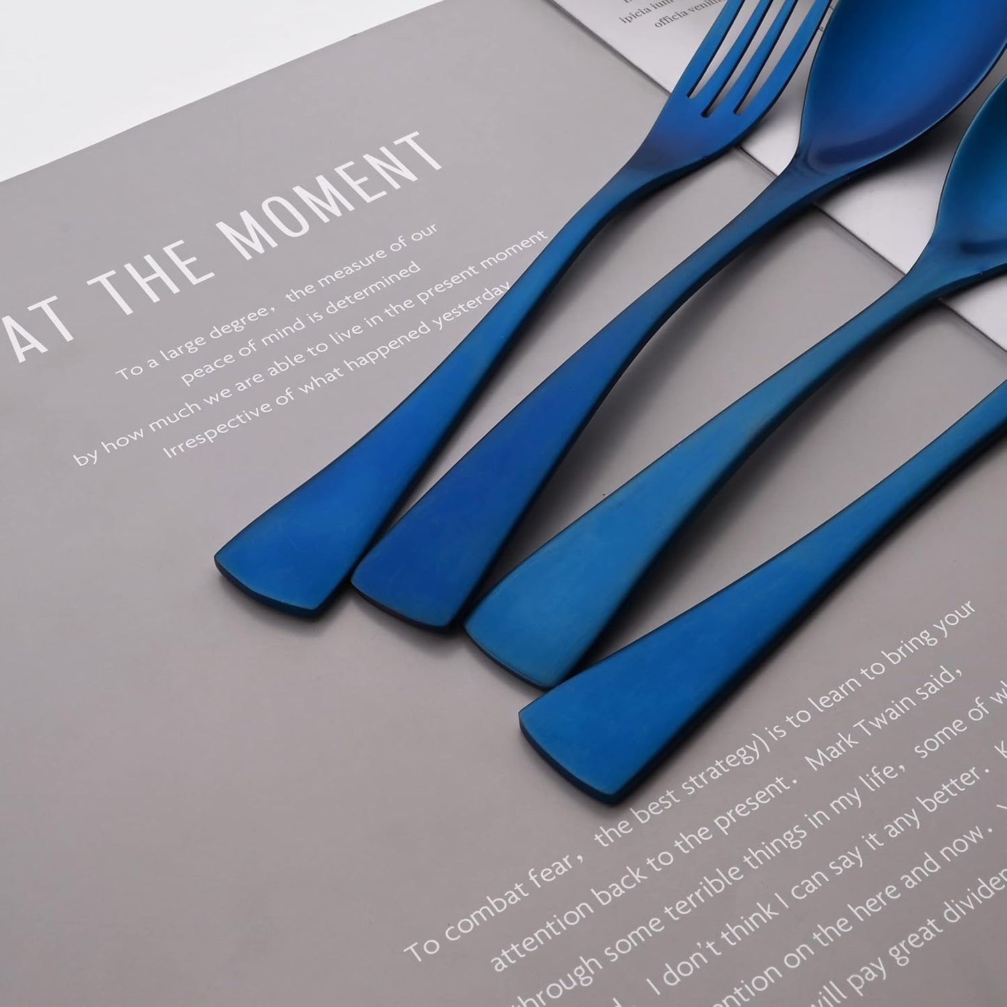 Luxury 18/10 Stainless Steel Matte Blue Cutlery Flatware Set - Utensil Set Steak Spoons and Forks