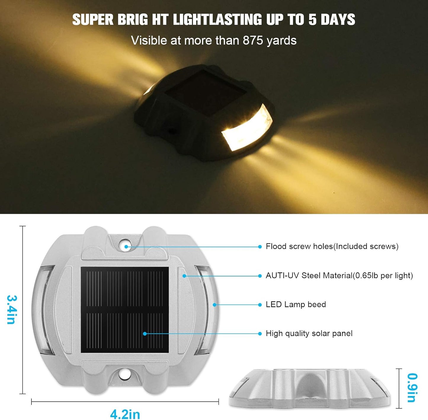 VOLISUN Solar Deck Lights, 12-Pack Led IP67 Waterproof Outdoor Warning Step Lights for Driveway