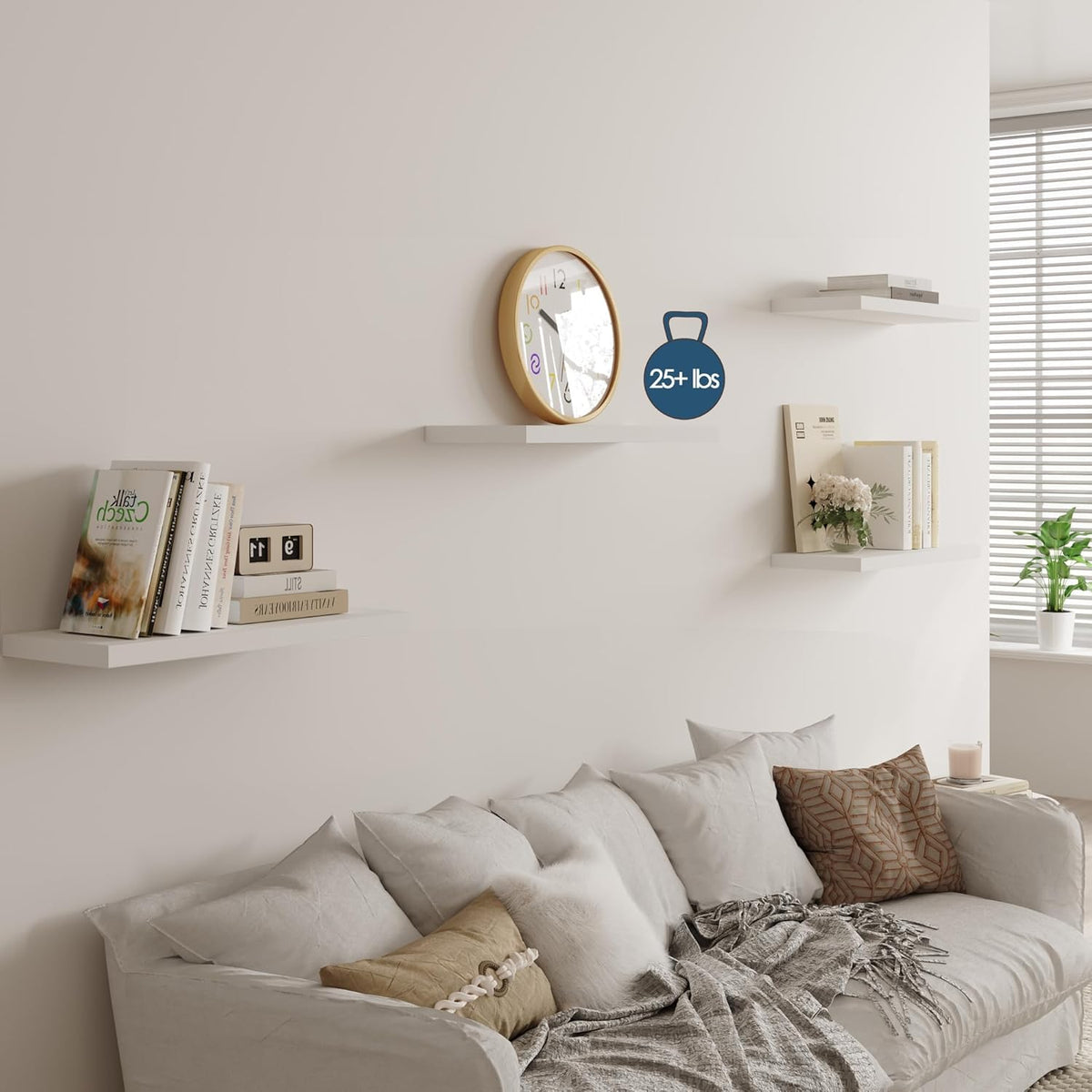 Wall Shelf Set of 2, White Floating Shelves 36 in W x 10 in D x 1 in H, Wooden Floating Wall Shelf