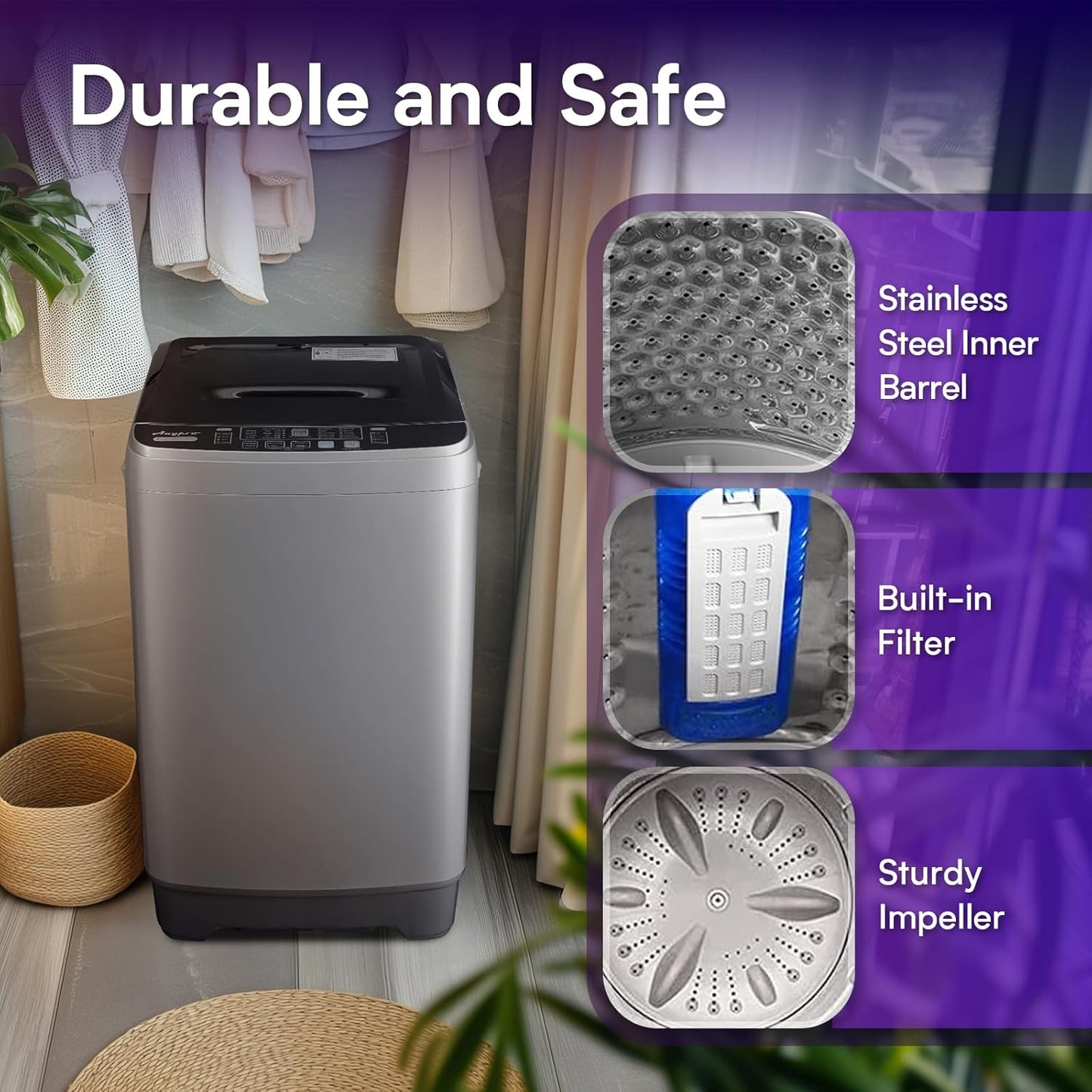 Portable Washing Machines 17.8LBS Full Automatic Clothes Washer and Spinner Combo with 10 Programs